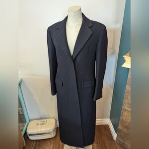 Harry Rosen Crombie Scotland pure virgin wool trench coat black/blue weave Sz M